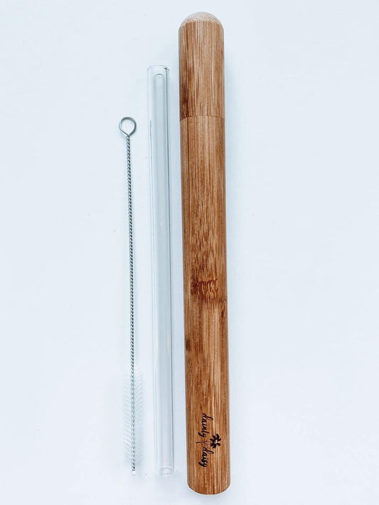 Dainty Daisy Glass Straw in Bamboo Case - Little Eli