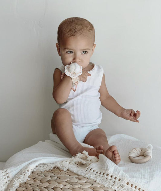 WRISTEEZ™ Organic Baby Teething Wristlet Rattle - Milly the Lamb