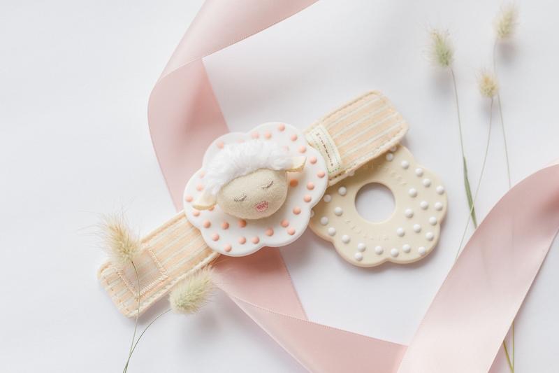 WRISTEEZ™ Organic Baby Teething Wristlet Rattle - Milly the Lamb